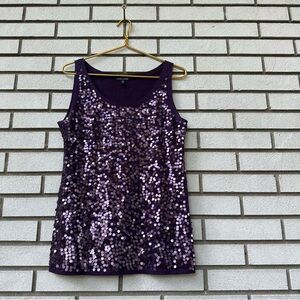 Eileen Fisher Purple Sequin Tank Top M Merino Wool Sleeveless Knit Sparkle